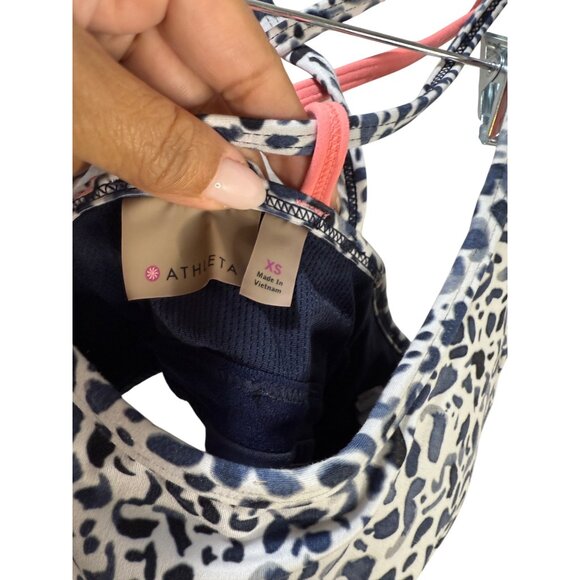Athleta XS Womens Leopard & Stripe Print Sports Bra With Crisscross Straps - Picture 7 of 8